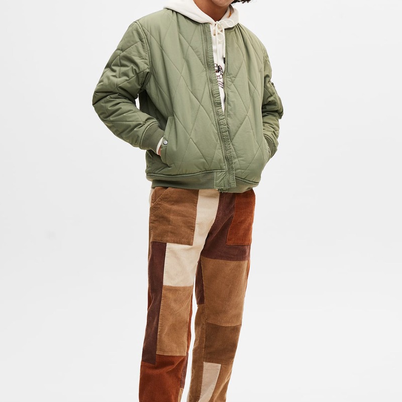 Quilted Bomber Jacket With Ribbed Trims
